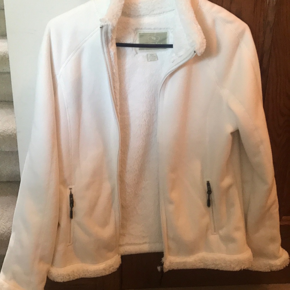 Ivory, fleece and fur zip jacket